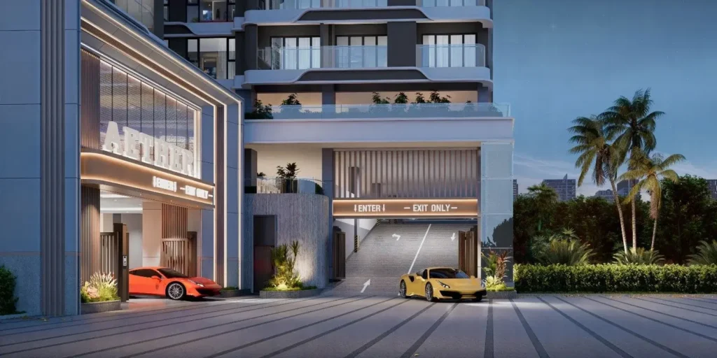 Grand entrance and valet parking at Aether Residences Westlands Nairobi showcasing modern luxury apartment living.