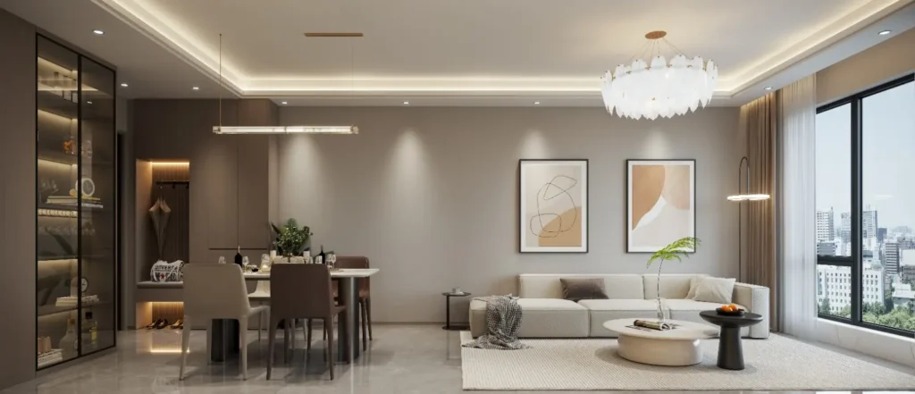 Modern open plan living and dining area East Vista Residence apartments Nairobi