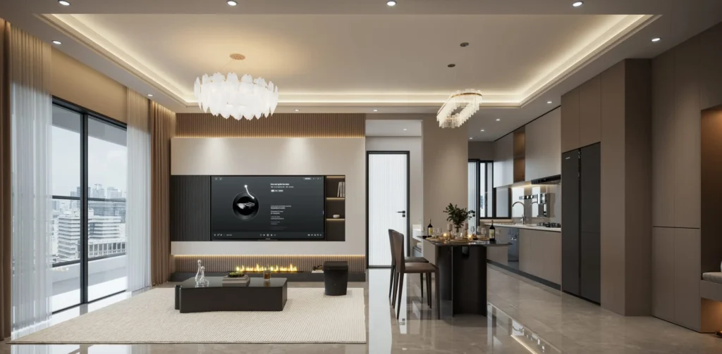 Open plan living and dining luxury apartment interior East Vista Residence Nairobi
