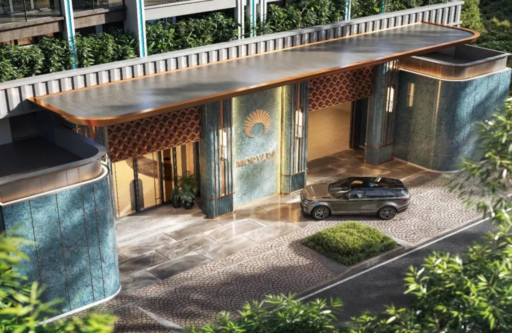 Grand entrance and luxury drop-off area at Morvara Apartments Westlands with premium architectural detailing.