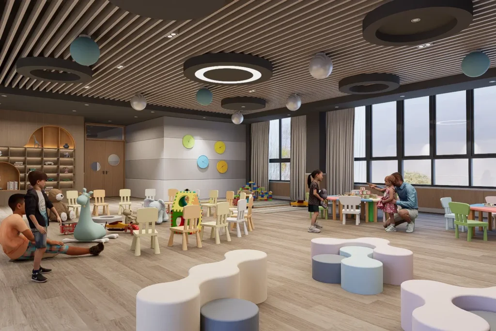 Family friendly amenities including indoor kids play area at Clermont Residence Westlands Nairobi.