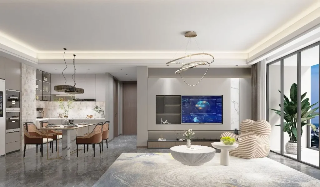 Open plan living dining and kitchen space at Lovi Crescent Apartments Westlands Nairobi with modern interior design