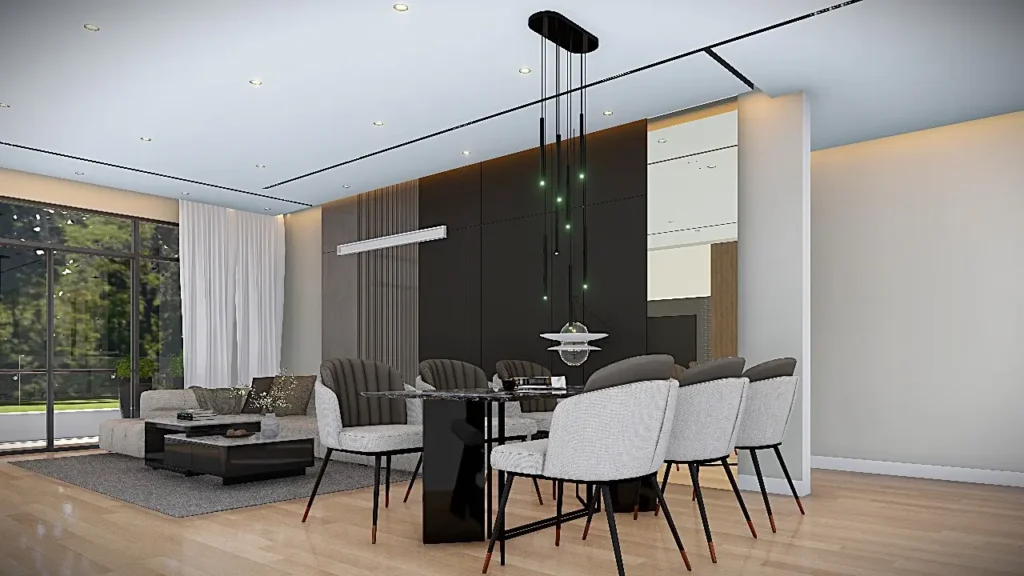 Modern dining and living area at Highpoint 336 Residences with open-plan design and large windows